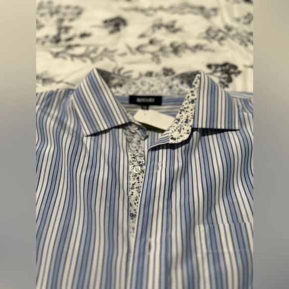 Bogari Men's Size XL Button Up Long Sleeve Shirt Strips‎ with Floral Accents - Picture 4 of 12